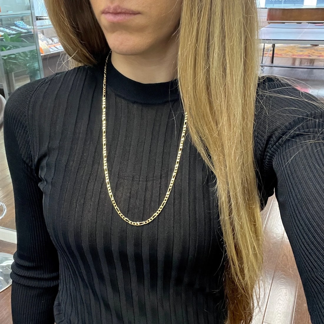 Italian Long Figaro Chain Necklace 14K Yellow Gold, 24 Inches, 3 mm, 14.37 Grams - 4