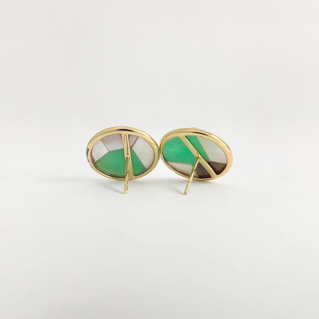 Ippolita Green Agate Mother of Pearl Stud Earrings 18K Yellow Gold, 5.07 Grams - 6