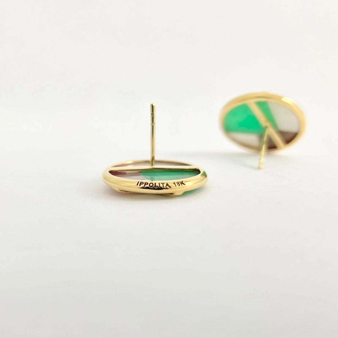 Ippolita Green Agate Mother of Pearl Stud Earrings 18K Yellow Gold, 5.07 Grams - 7