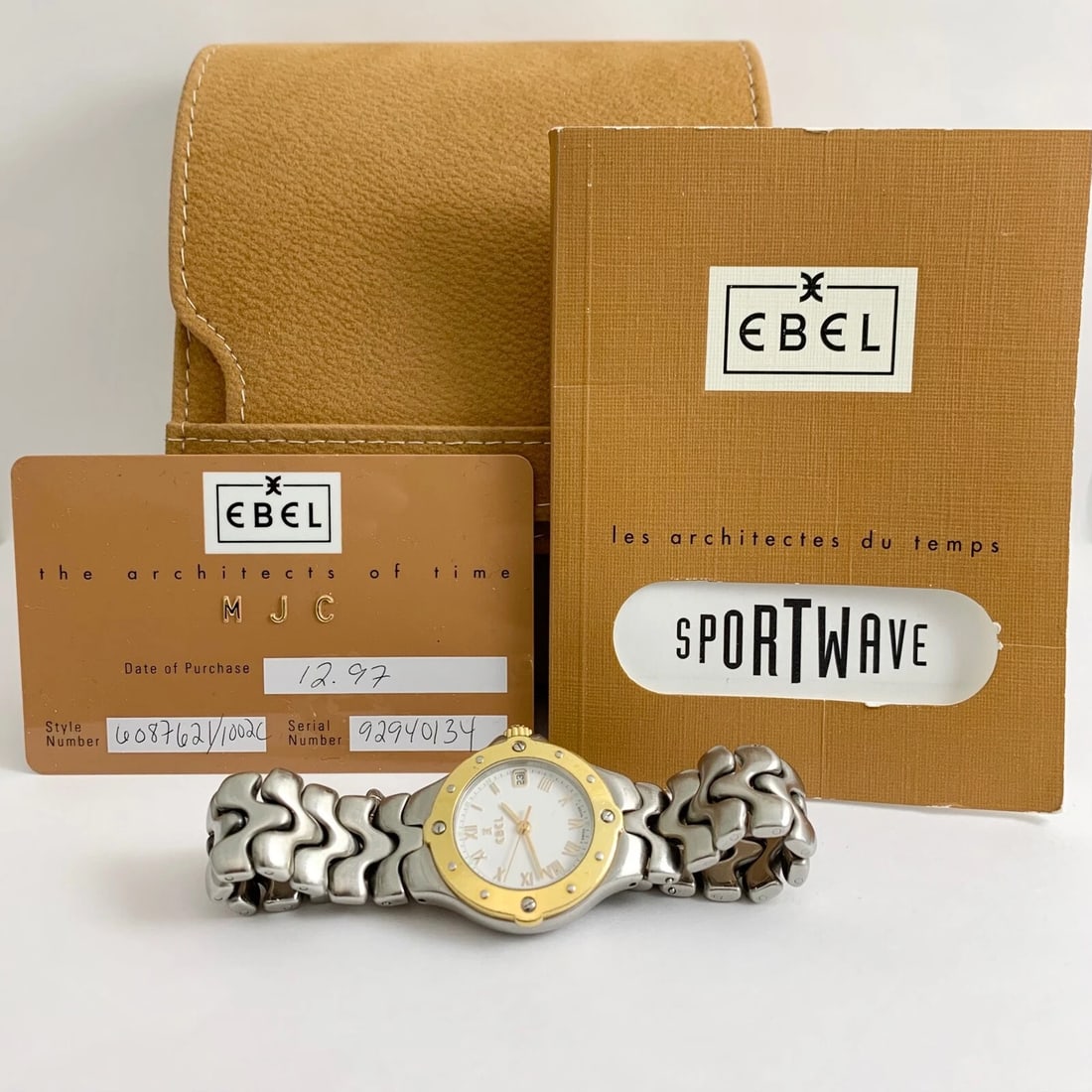 Ebel Sportwave Two-Tone Stainless Steel 18K Yellow Gold Watch, White Dial, 27 mm - 2