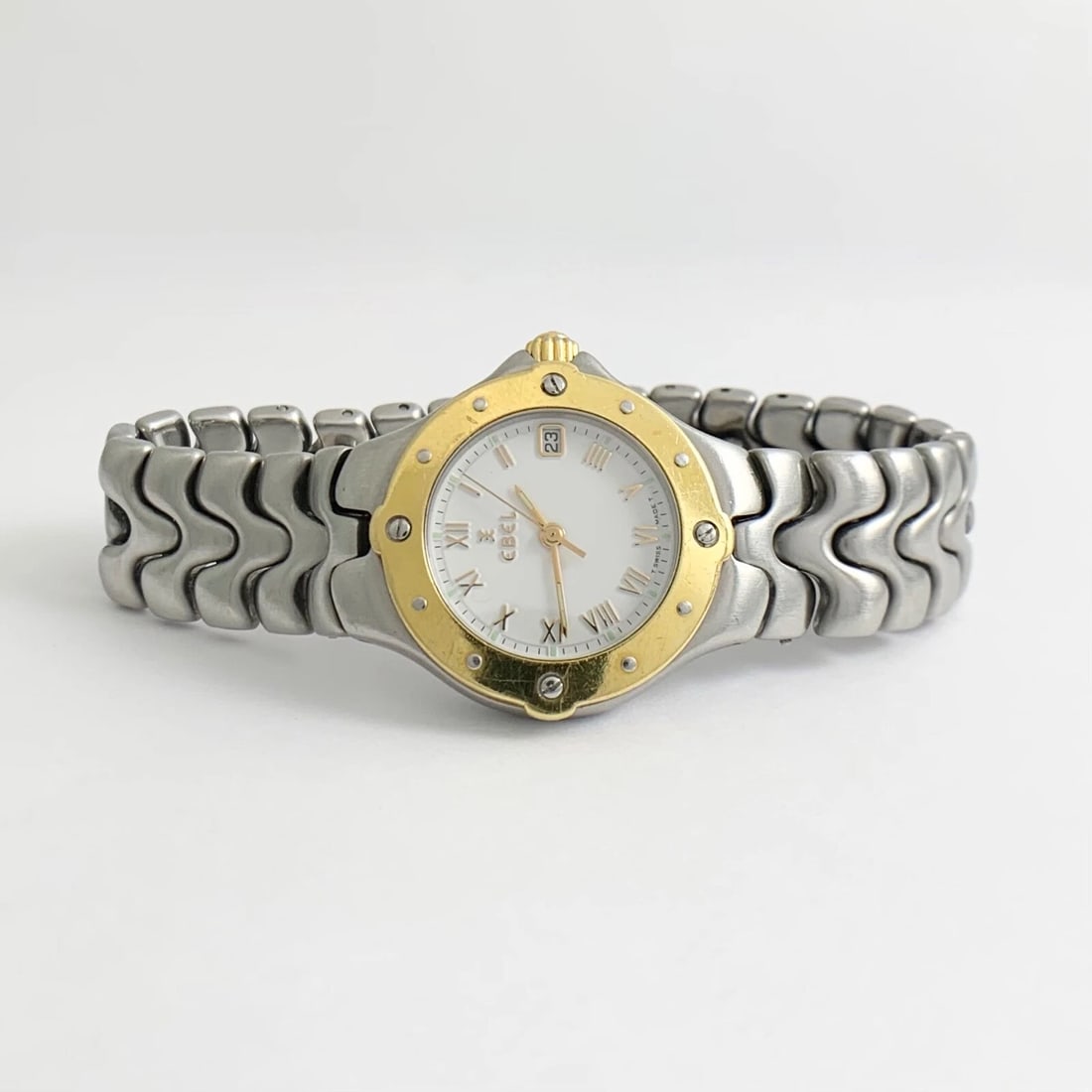Ebel Sportwave Two-Tone Stainless Steel 18K Yellow Gold Watch, White Dial, 27 mm - 7