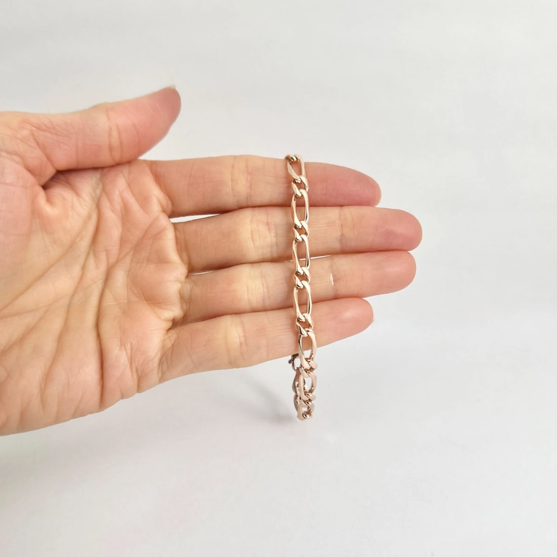 Figaro Chain Bracelet 14K Pink Rose Gold, 7 Inches, 5 mm, 8.91 Grams - 2