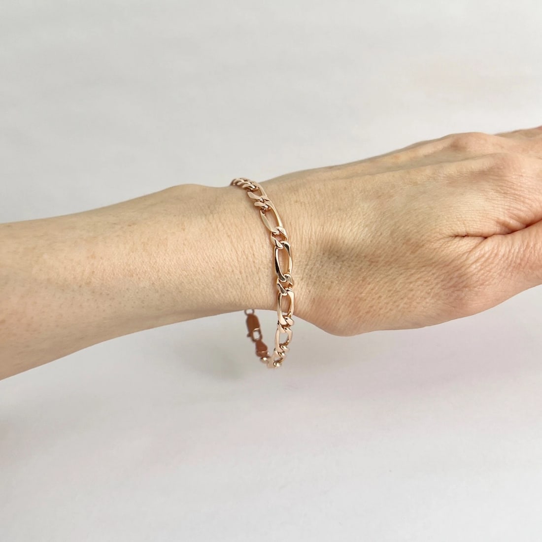 Figaro Chain Bracelet 14K Pink Rose Gold, 7 Inches, 5 mm, 8.91 Grams - 4