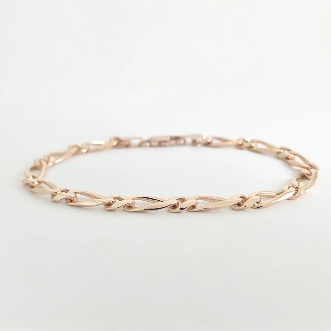 Figaro Chain Bracelet 14K Pink Rose Gold, 7 Inches, 5 mm, 8.91 Grams - 6