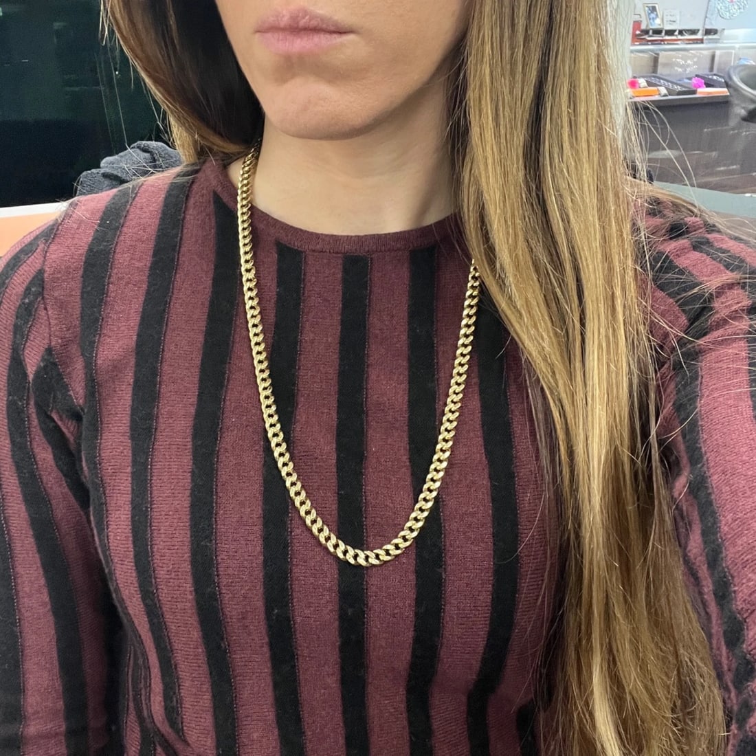 Long Curb Cuban Chain Necklace 14K Yellow Gold, 24.5 Inches, 6.8 mm, 32.05 Grams - 4