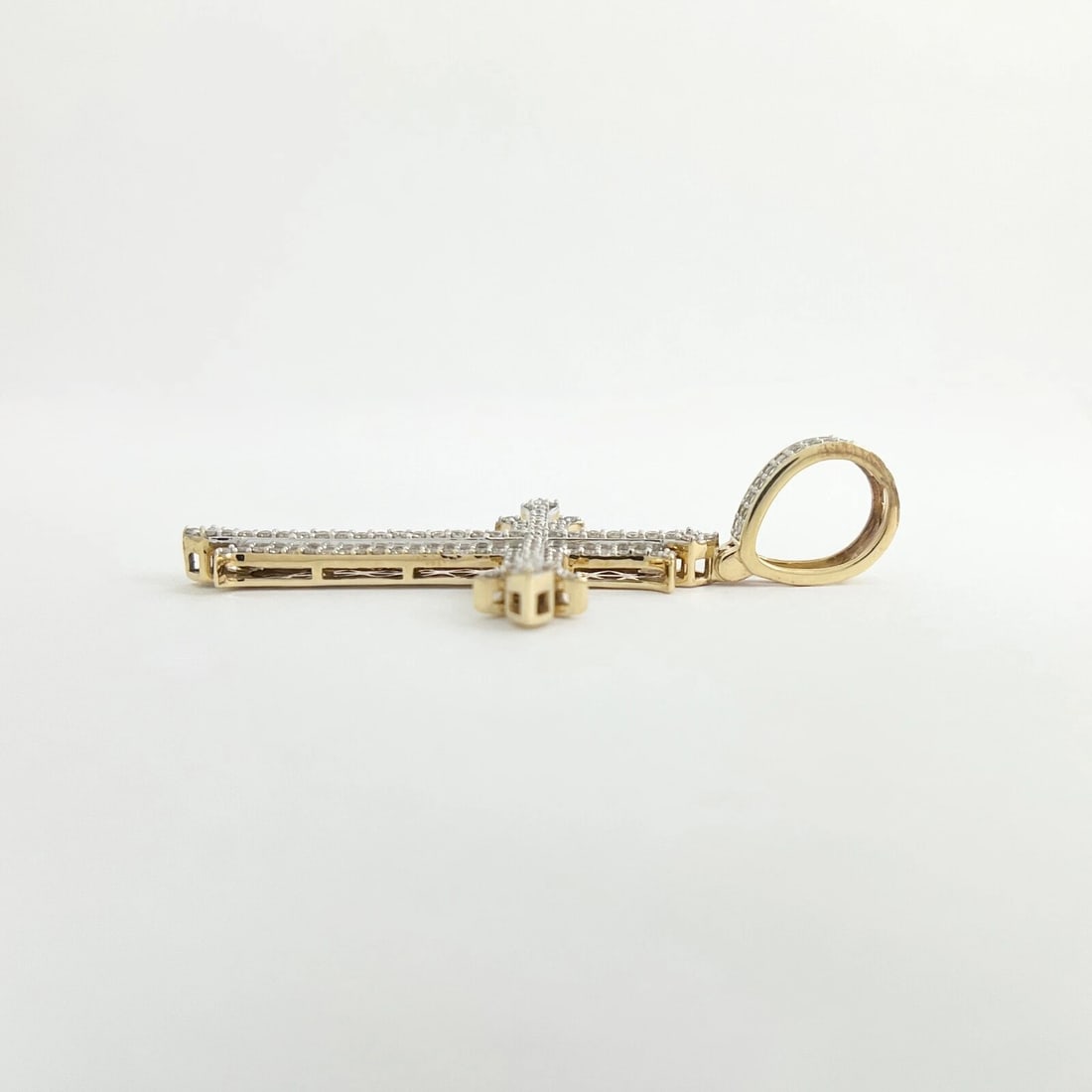Men's Large Pave Diamond Cross Necklace Pendant 10K Yellow Gold, 6.95 Grams - 6
