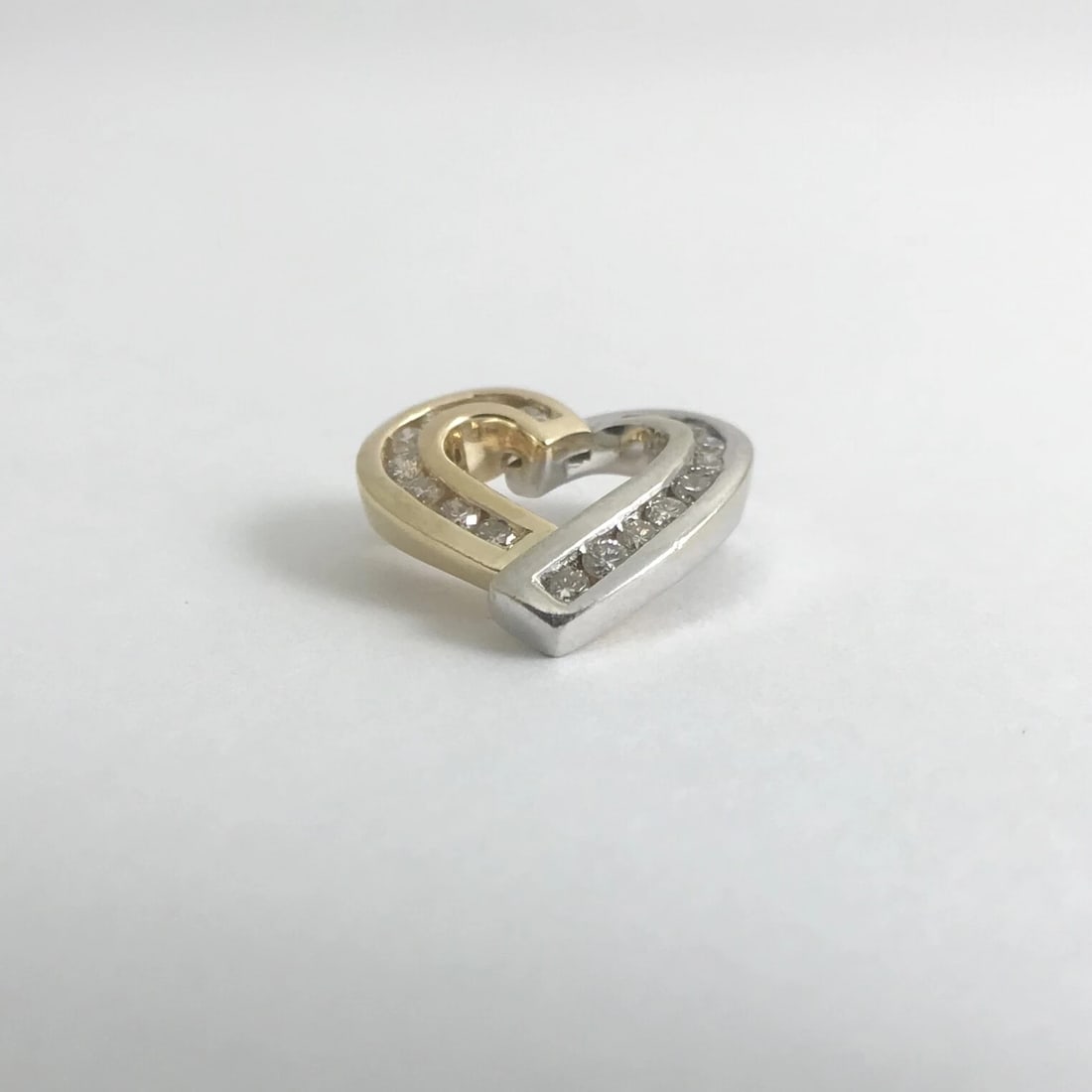 Open Heart Diamond Two-Tone Necklace Pendant 14K Yellow White Gold, 2.61 Grams - 7