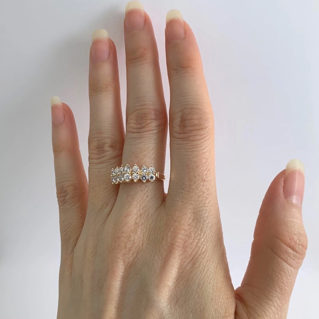 2-Row Round CZ Cubic Zirconia Wedding Band Ring 14K Yellow Gold, 2.95 Grams - 3