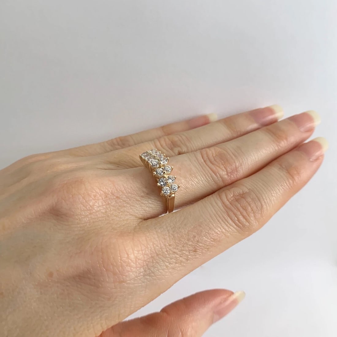 2-Row Round CZ Cubic Zirconia Wedding Band Ring 14K Yellow Gold, 2.95 Grams - 4