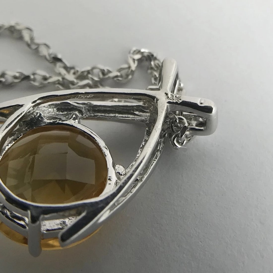Italian Round Orange Citrine Diamond Pendant Necklace 14K White Gold, 6.39 Grams - 10