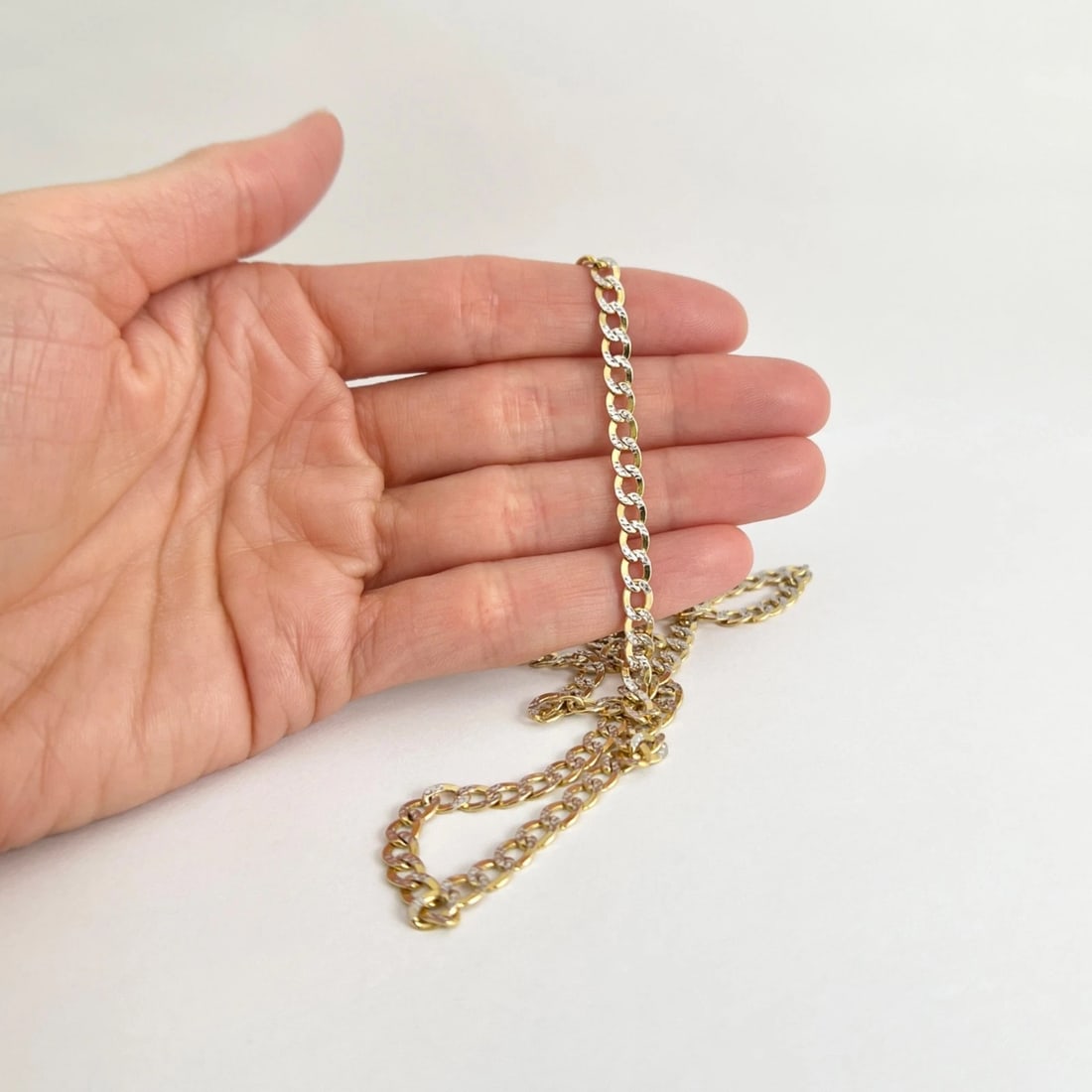 Two-Tone Long Curb Cuban Chain Necklace 14K Yellow Gold 22 Inch, 4.4 mm, 7.01 Gr - 5