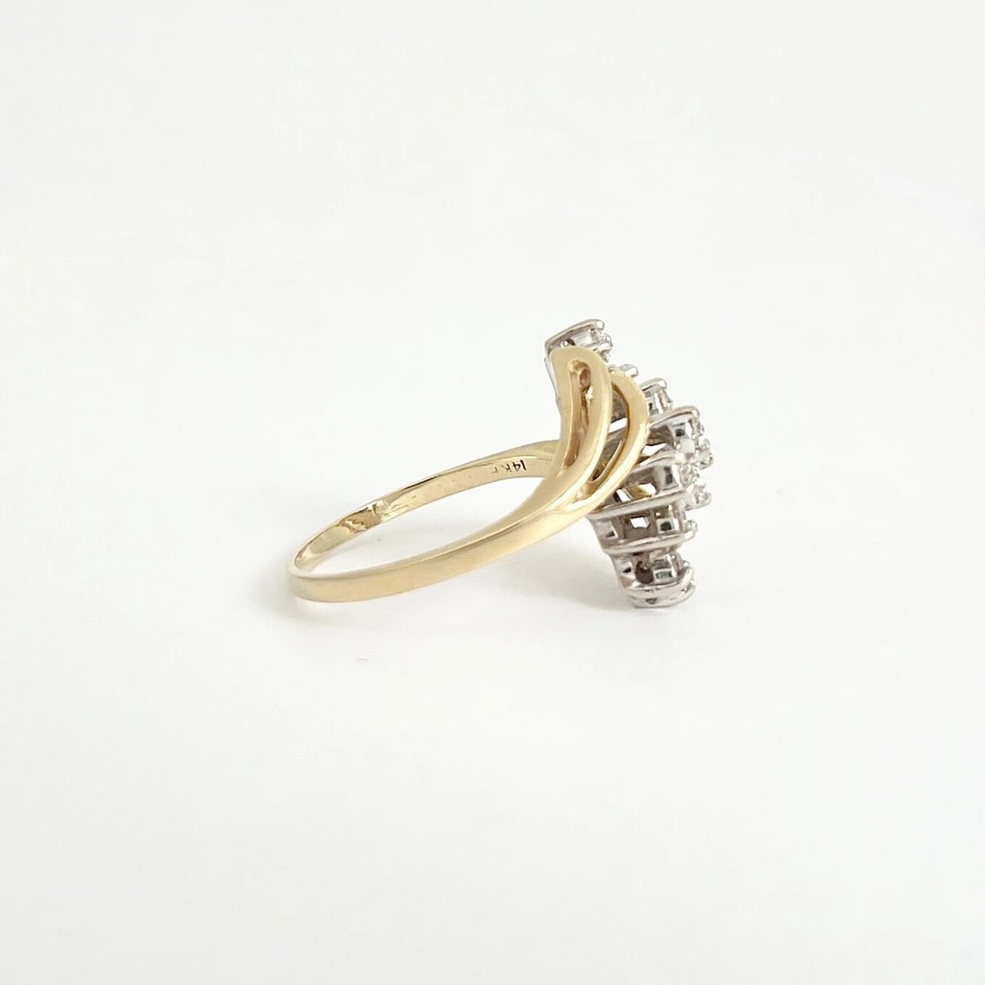 Estate Diamond Cluster Asymmetrical Cocktail Ring 14K Yellow Gold, 4.67 Grams - 6