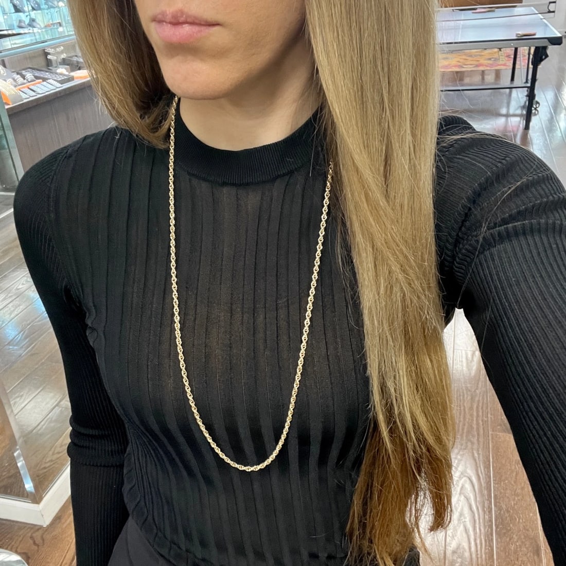 Long Twisted Rope Chain Necklace 14K Yellow Gold, 29.5 Inches, 3.2 mm, 18.55 Gr - 4