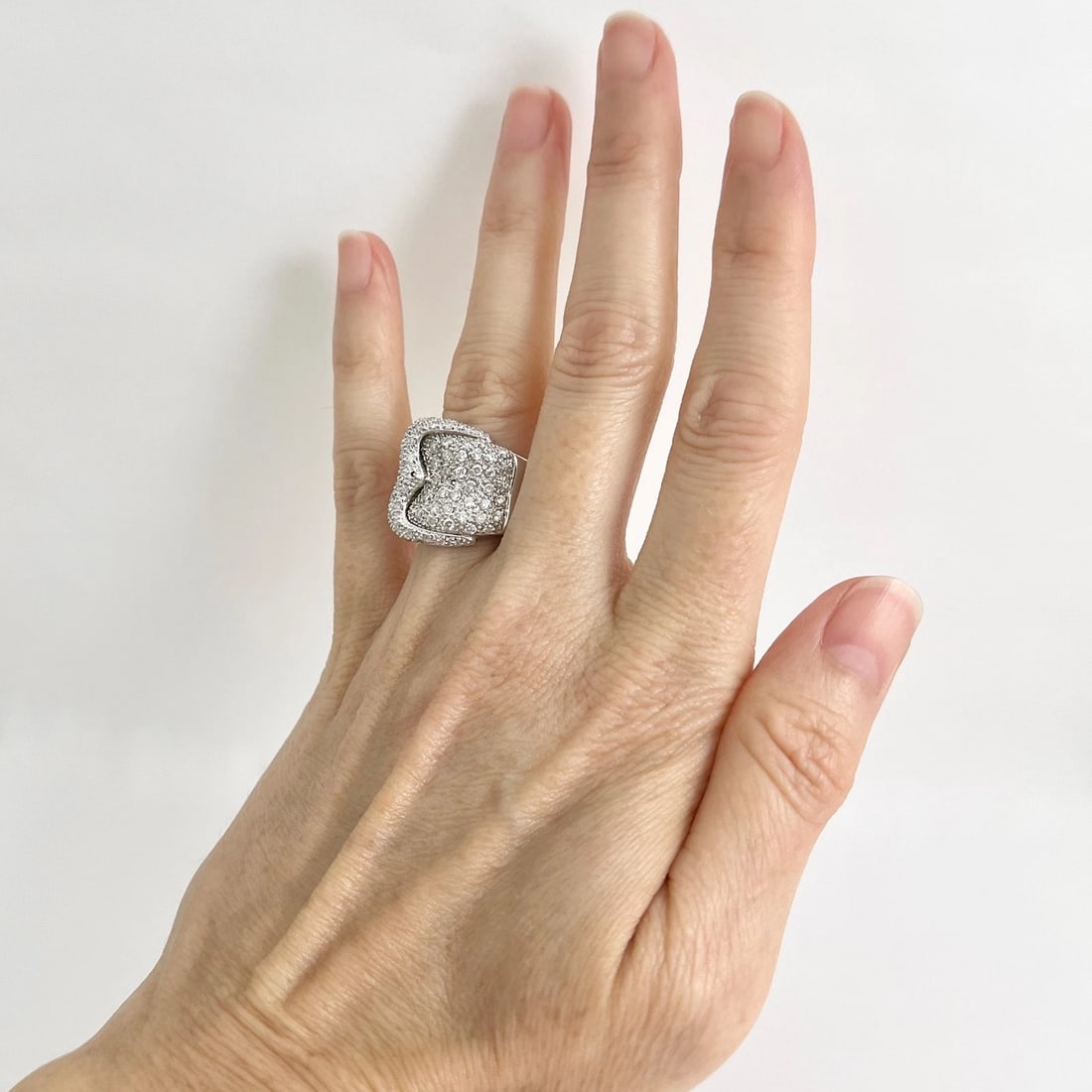 Estate Pave Diamond Buckle Cocktail Ring 14K White Gold, 1.50 CTW, 12.63 Grams - 3