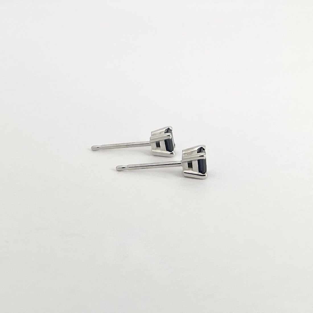 Small Square Princess Cut Blue Sapphire Stud Earrings 14K White Gold, .38 CTW - 5