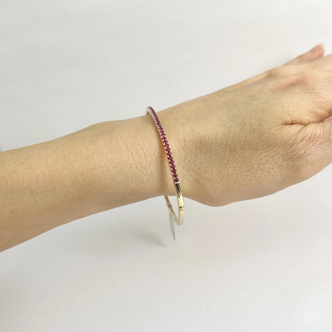 Thin Ruby Gemstone Bangle Bracelet 14K Yellow Gold, 1.05 CTW - 4