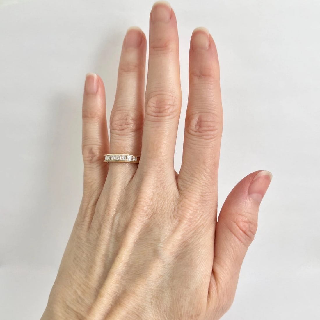 7-Stone Princess Cut Diamond Channel-Set Band Ring 14K Yellow Gold, Size 6 - 2