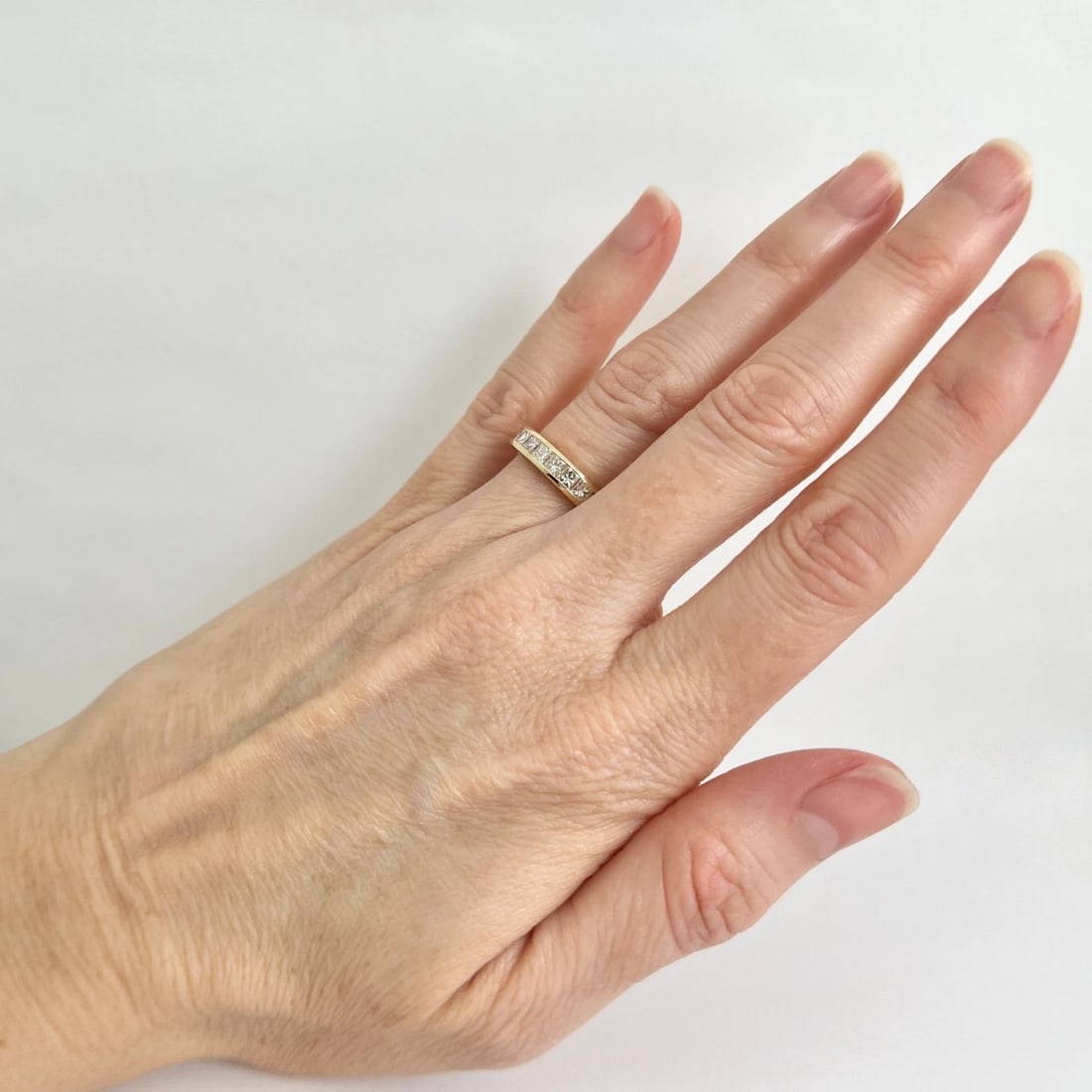 7-Stone Princess Cut Diamond Channel-Set Band Ring 14K Yellow Gold, Size 6 - 3