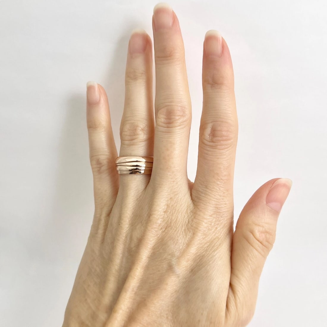 Wide Ribbed Statement Ring 18K Pink Rose Gold, Size 6.25 - 3