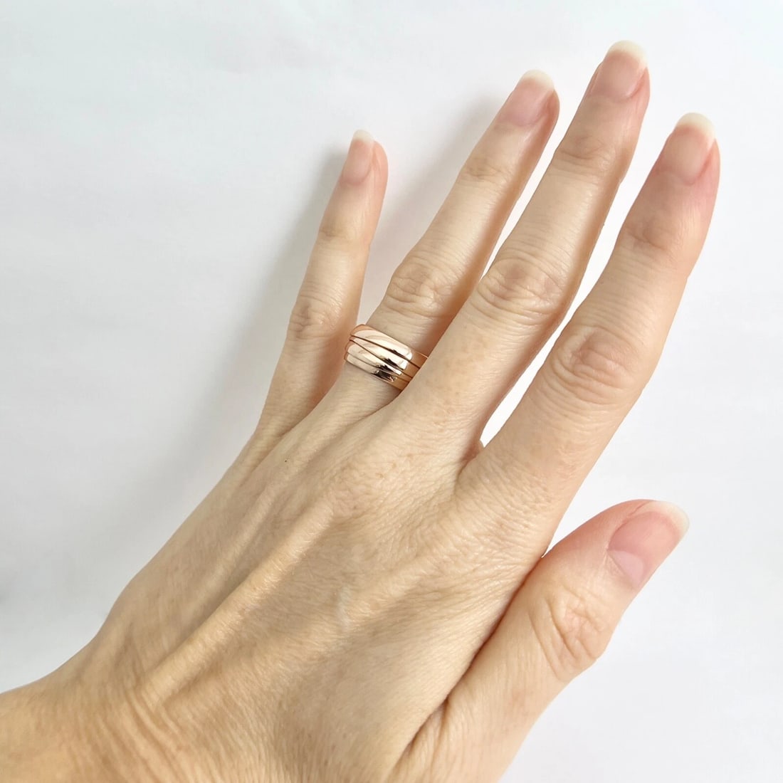 Wide Ribbed Statement Ring 18K Pink Rose Gold, Size 6.25 - 4