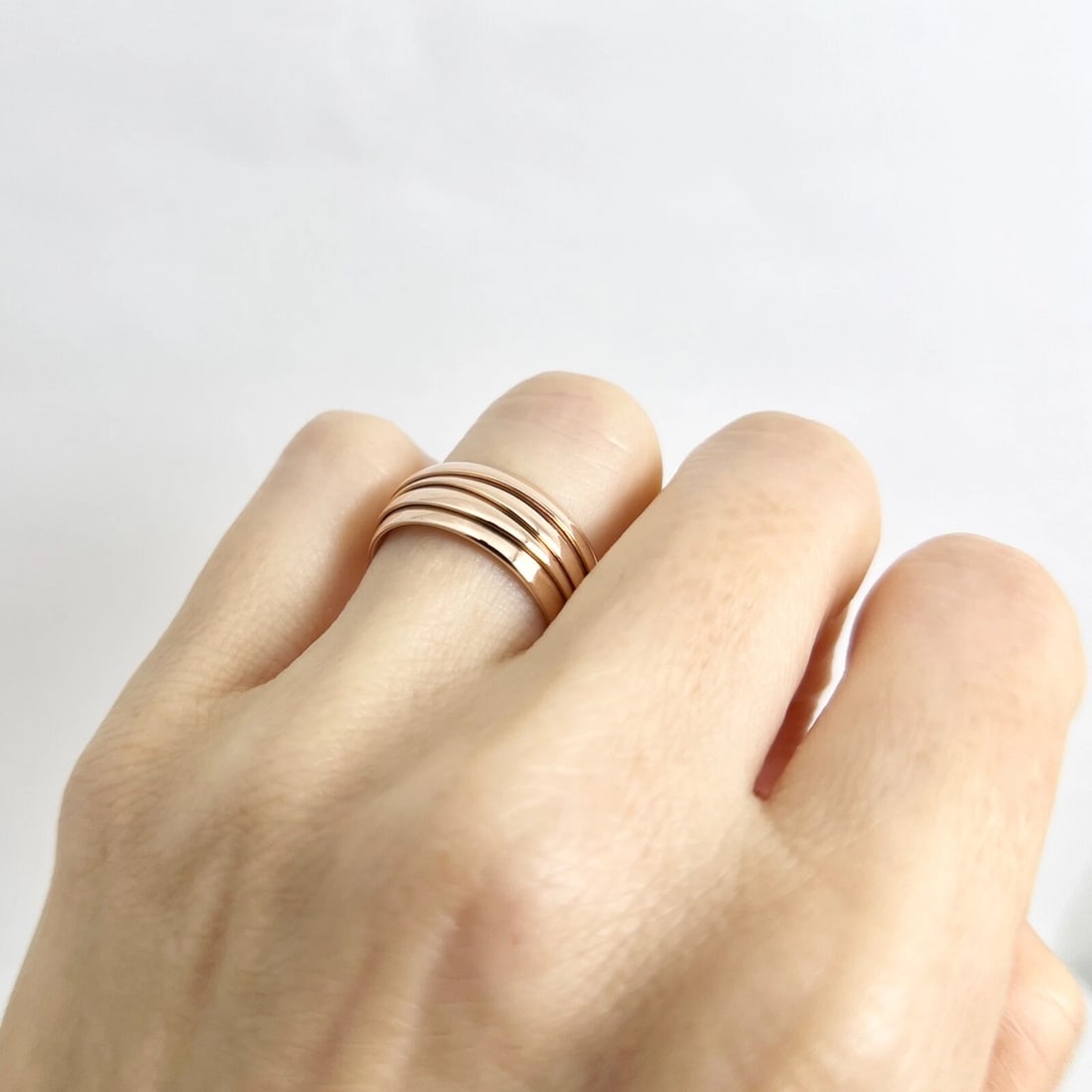 Wide Ribbed Statement Ring 18K Pink Rose Gold, Size 6.25 - 5