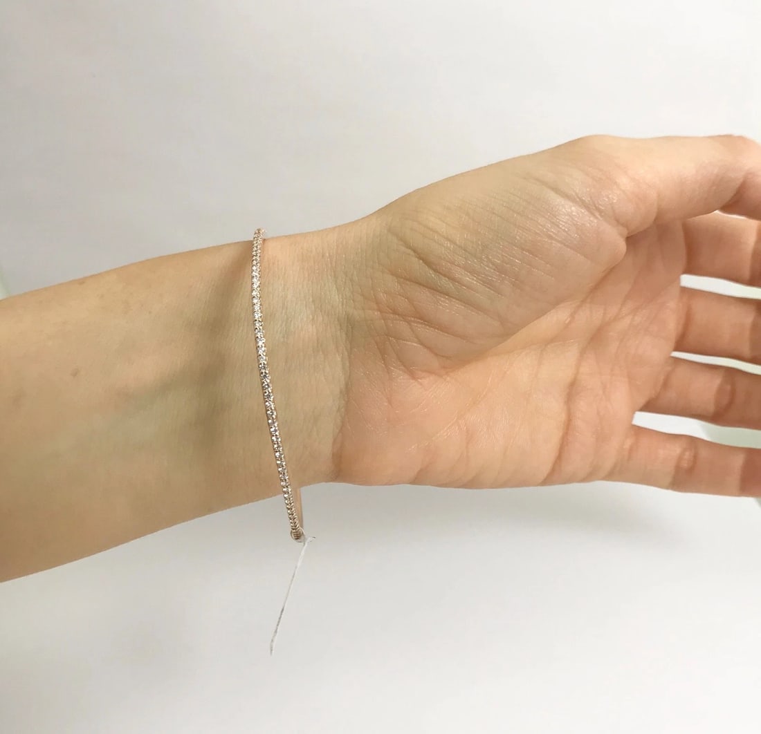 Diamond Eternity Bangle Bracelet in 14K Pink Rose Gold, 1.50 CTW, 7.47 Grams - 4