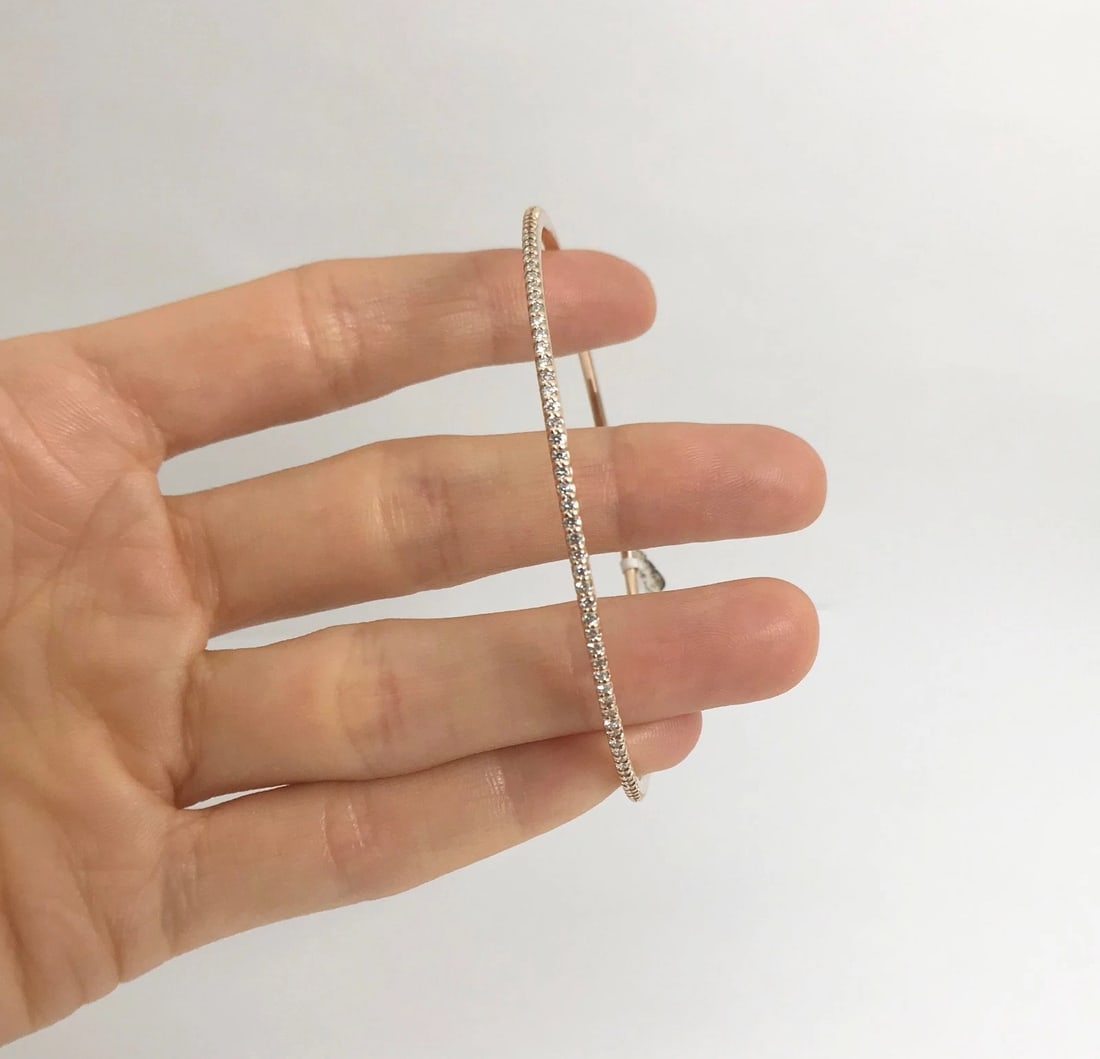 Diamond Eternity Bangle Bracelet in 14K Pink Rose Gold, 1.50 CTW, 7.47 Grams - 5