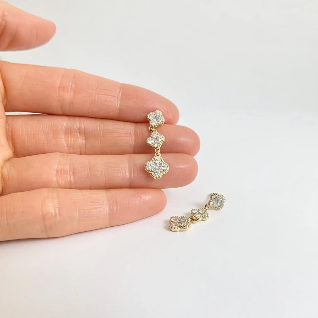 Cluster Diamond Clover Dangle Drop Earrings 14K Yellow Gold, 1.75 CTW - 3