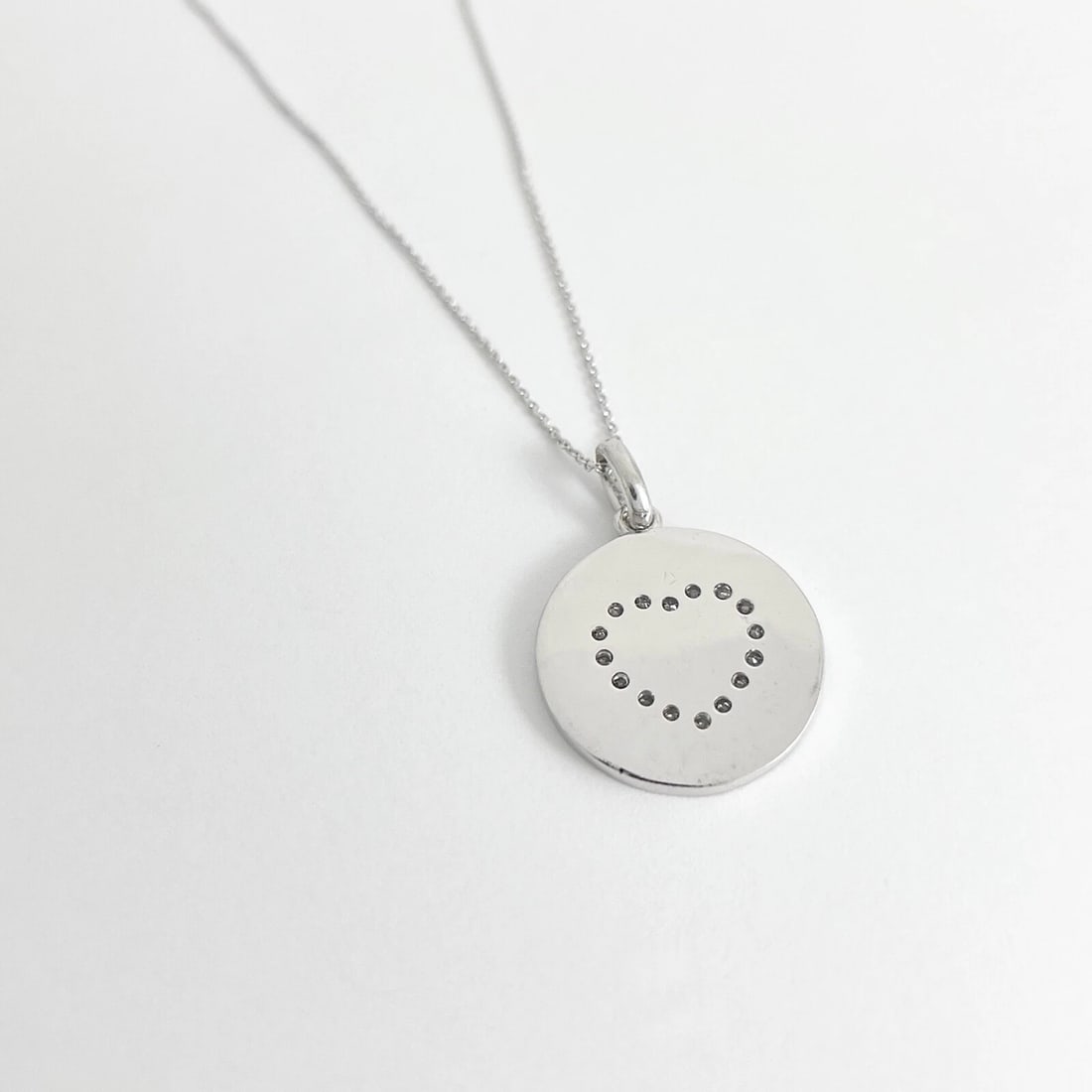 Diamond Heart Round Disc Pendant Necklace 14K White Gold, .64 CTW - 6