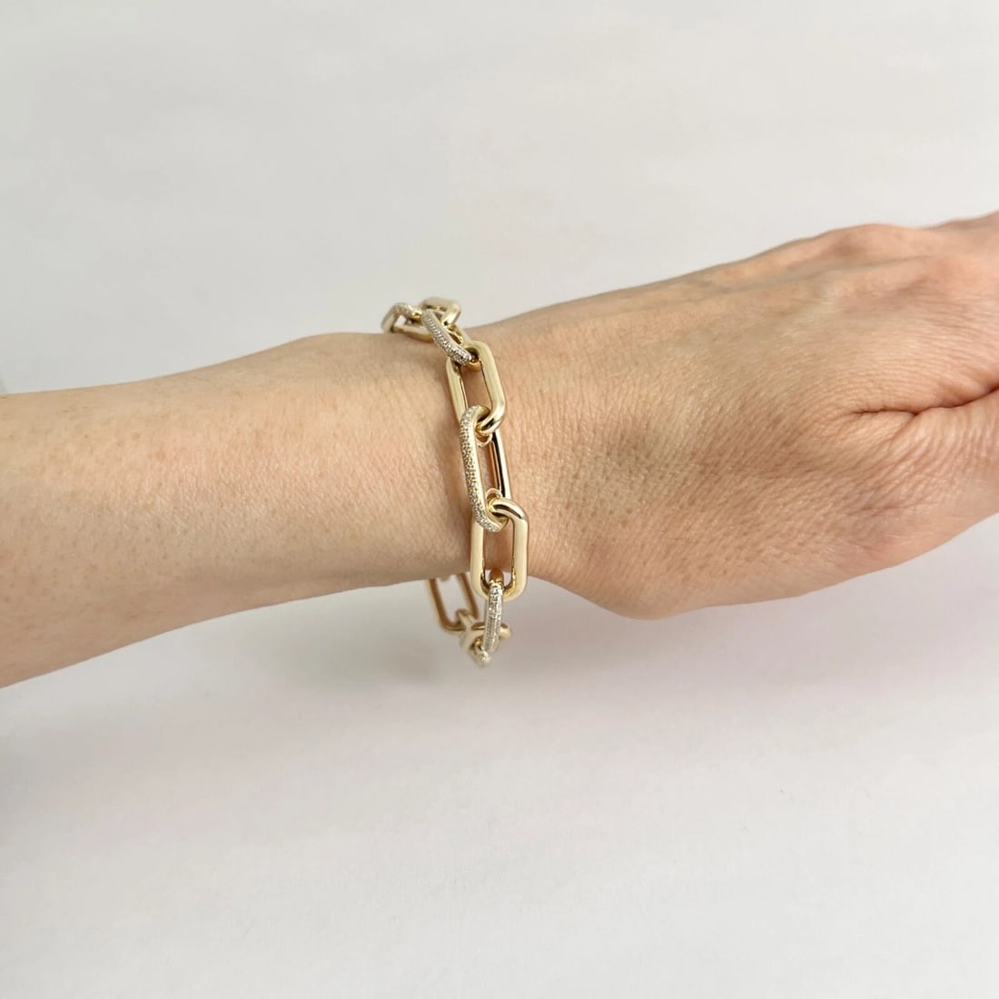 Pave Diamond Chunky Paperclip Oval Chain Link Bracelet 14K Yellow Gold, .62 CTW - 3