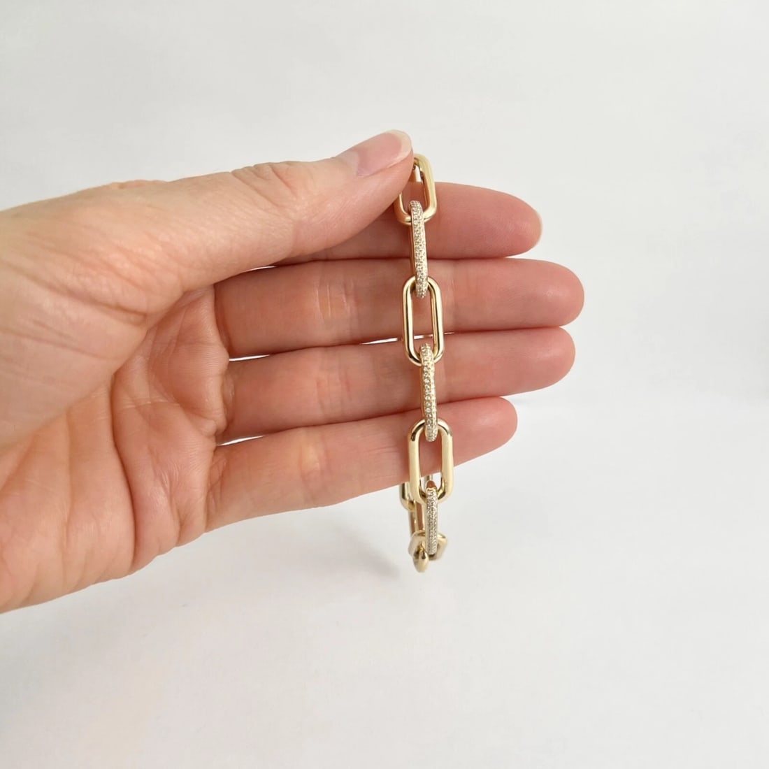 Pave Diamond Chunky Paperclip Oval Chain Link Bracelet 14K Yellow Gold, .62 CTW - 5