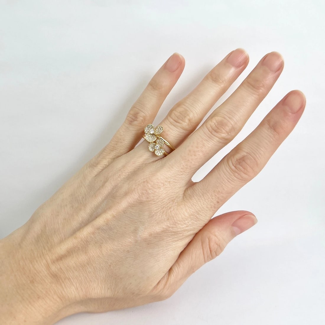 Pave Diamond Flower Floral Split Shank Statement Ring 14K Yellow Gold, .45 CTW - 4