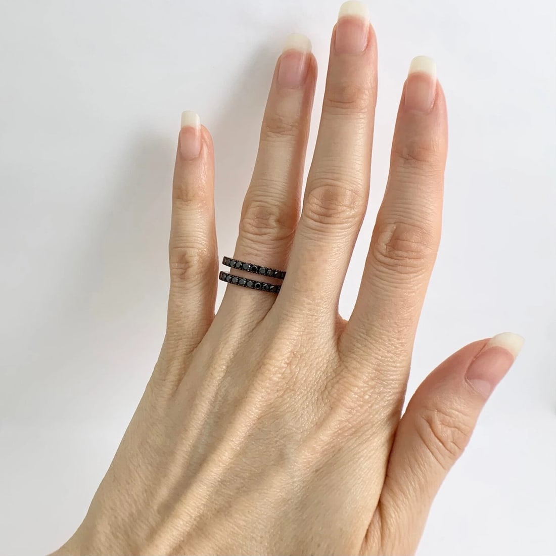 Black Diamond Eternity Band Ring 18K Black White Gold, 1.04 CTW, Size 6, 2.02 Gr - 7