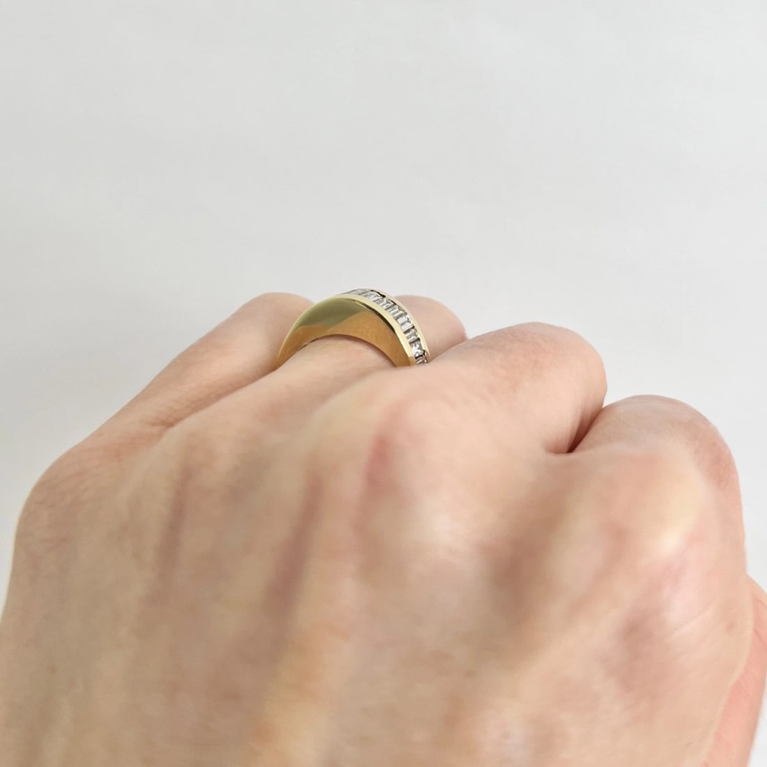 Channel-Set Baguette Diamond Dome Statement Ring 18K Yellow Gold, Size 5 - 4