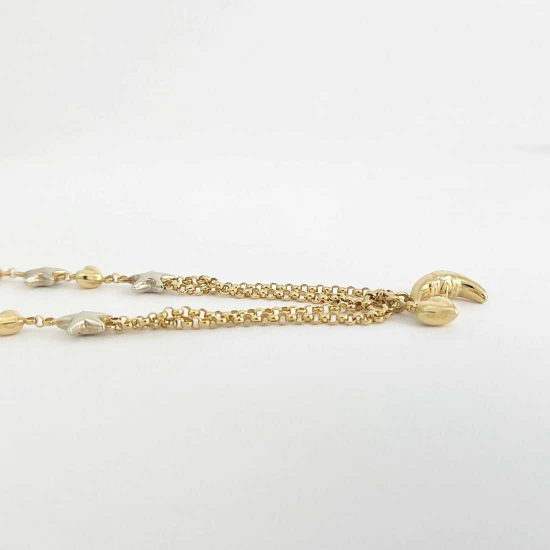 Italian Estate Two-Tone Moon Heart Stars Chain Necklace 14K Yellow Gold, 7.67 Gr - 6