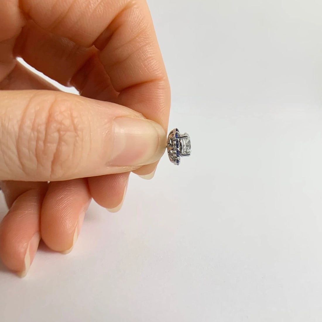 Cushion Sapphire Halo Earring Jackets Enhancers 14K White Gold for 1.50 CTW Stud - 5