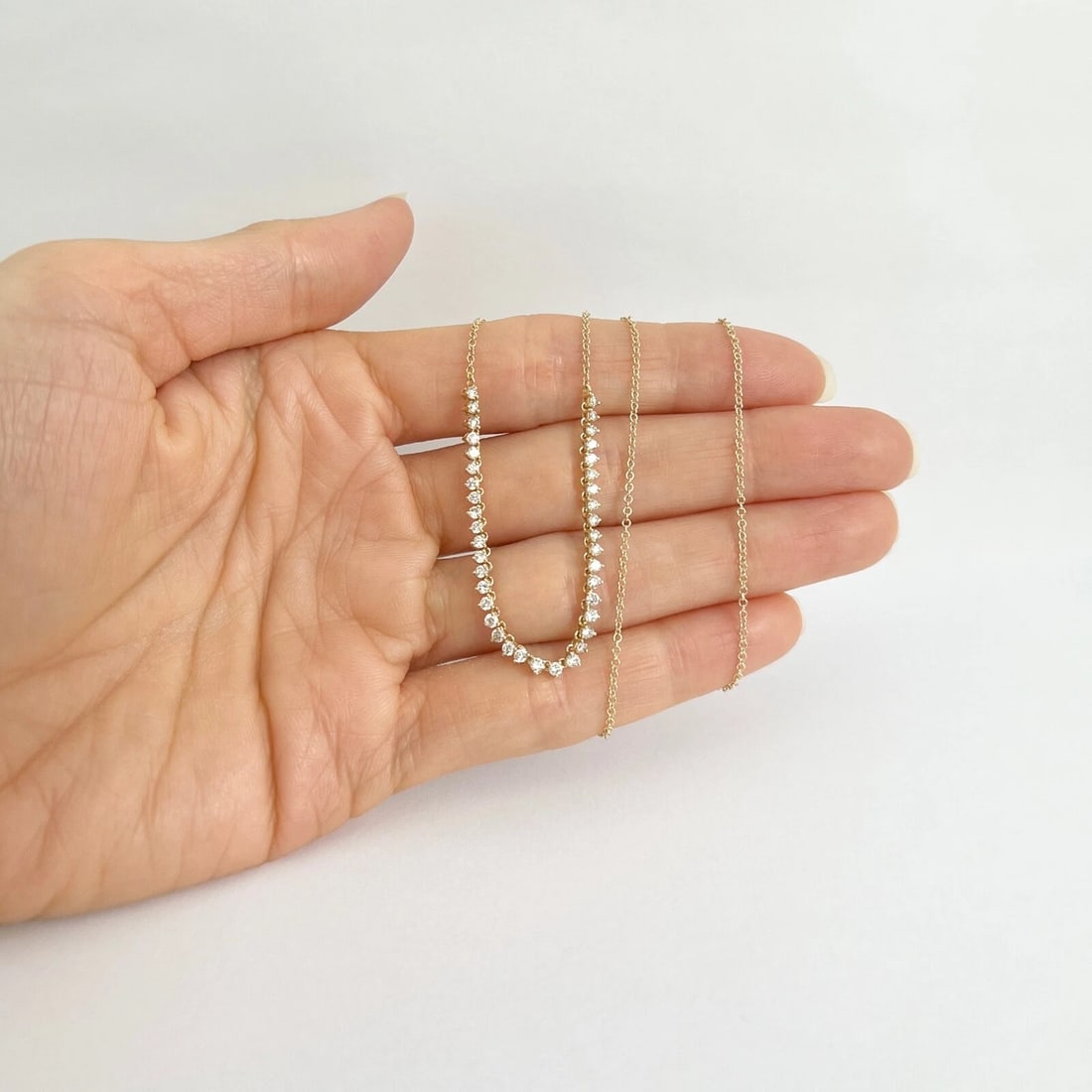Half Diamond Tennis Chain Necklace 14K Yellow Gold Adjustable, .85 CTW - 2