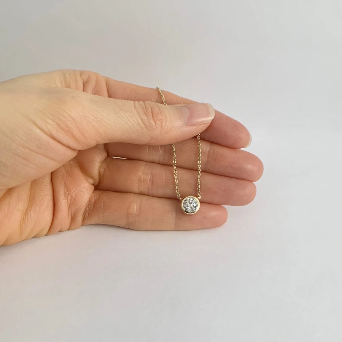 Round Solitaire Diamond Bezel Pendant Necklace 14K Yellow Gold .81 CT, 16 Inches - 3
