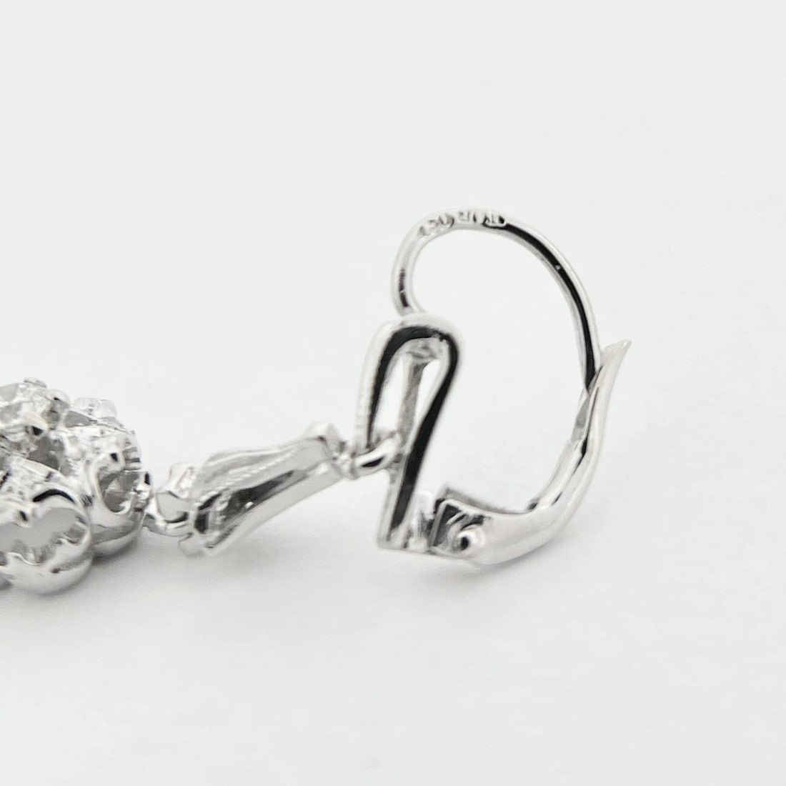 Vintage Crimped Scalloped Diamond Dangle Drop Earrings 18K White Gold, 1.3 Inch - 8