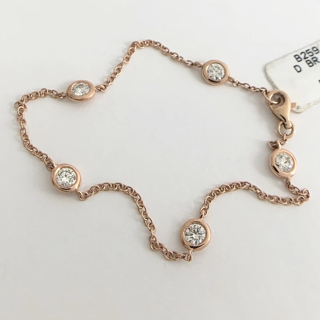 Round Bezel Diamond Station Bracelet 14K Pink Rose Gold 1.01 CTW, 2.63 Grams - 7