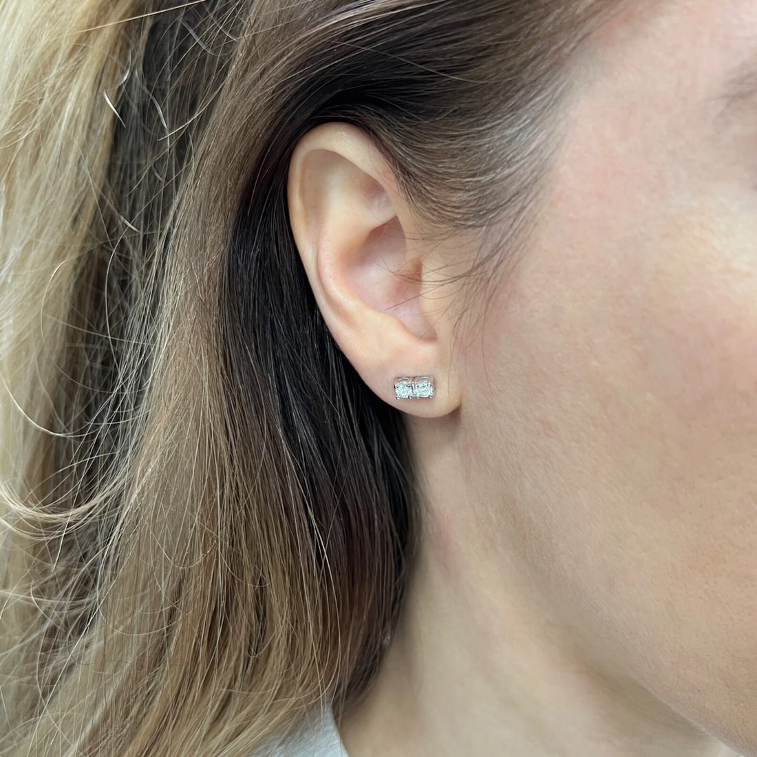 2-Stone Diamond Bar Stud Earrings 14K White Gold .43 CTW - 4