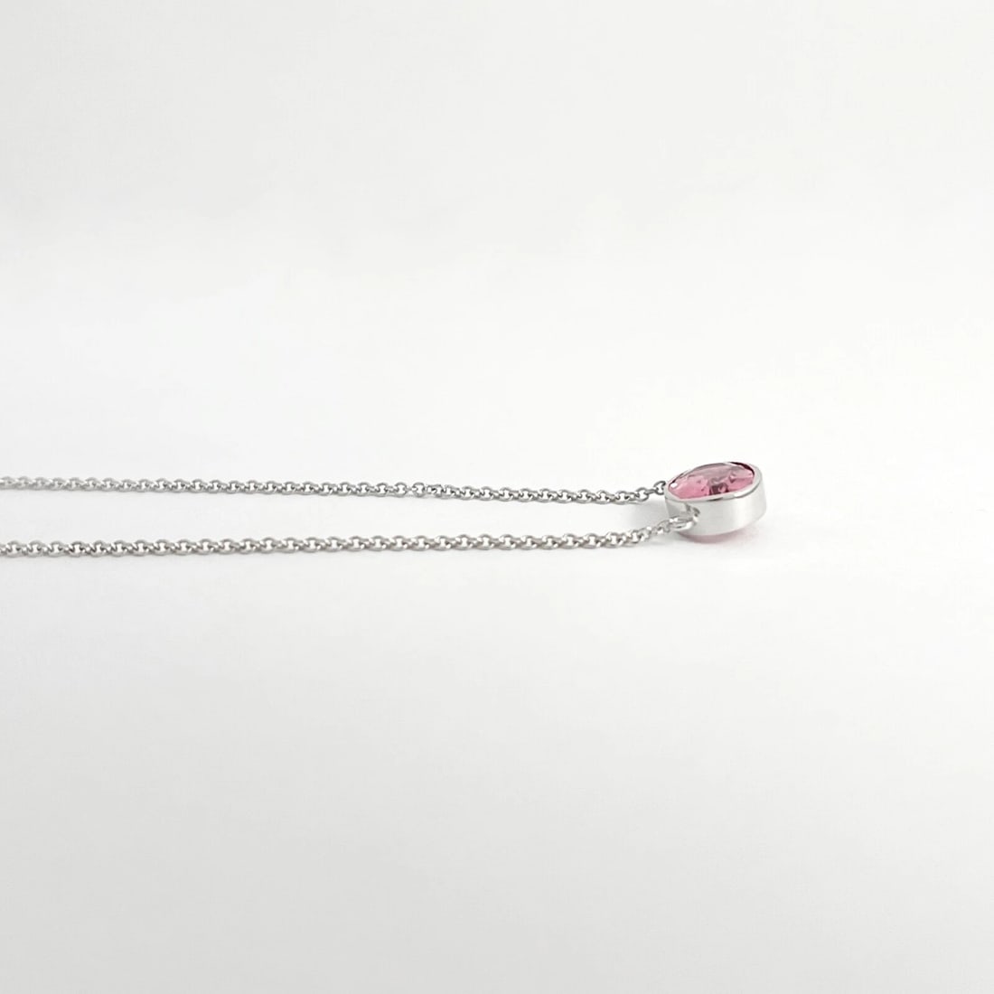 Oval Pink Tourmaline Gemstone Solitaire Pendant Necklace 14K White Gold 1.14 CT - 5