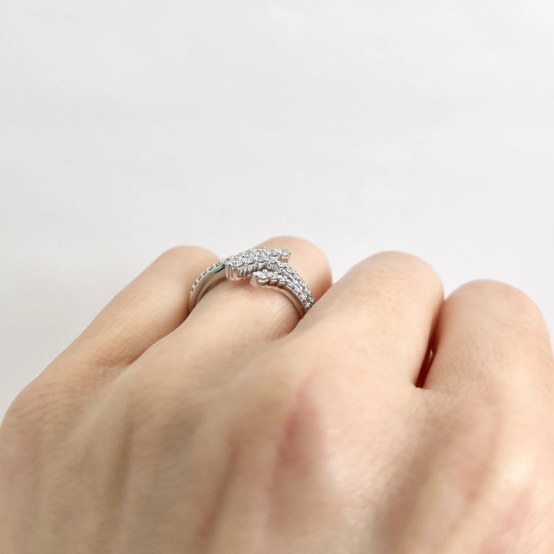 Diamond Wrap Bypass Statement Ring 10K White Gold, .65 CTW - 5