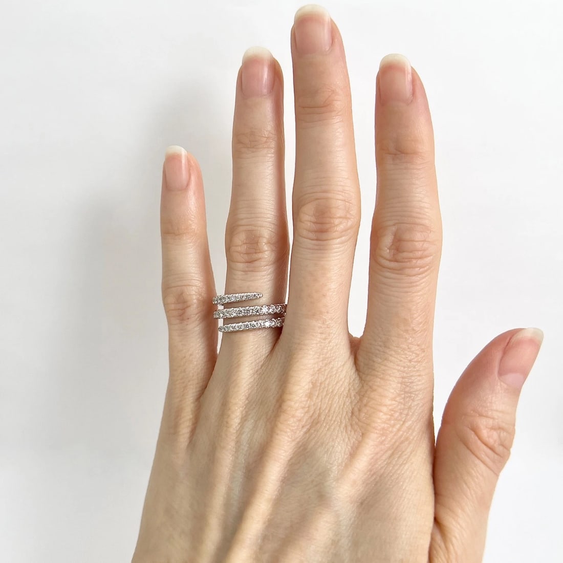 Diamond Spiral Crossover Wrap Bypass Statement Ring 14K White Gold .76 CTW - 2