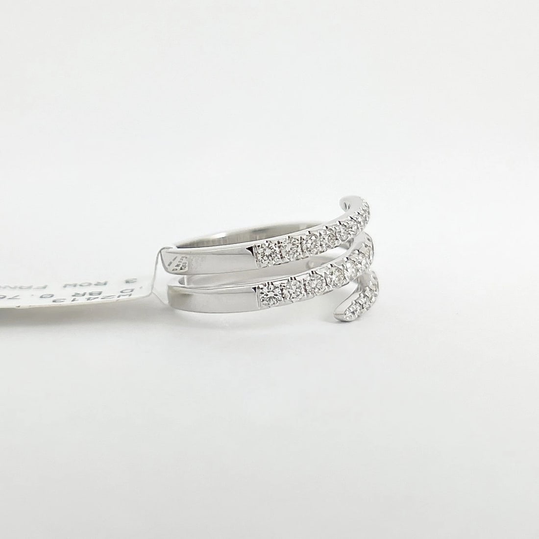 Diamond Spiral Crossover Wrap Bypass Statement Ring 14K White Gold .76 CTW - 8