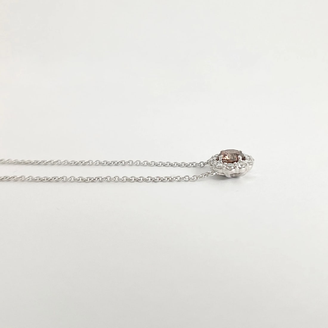 Fancy Brown Diamond Round Halo Pendant Necklace 14K White Gold, 1.03 CTW - 5
