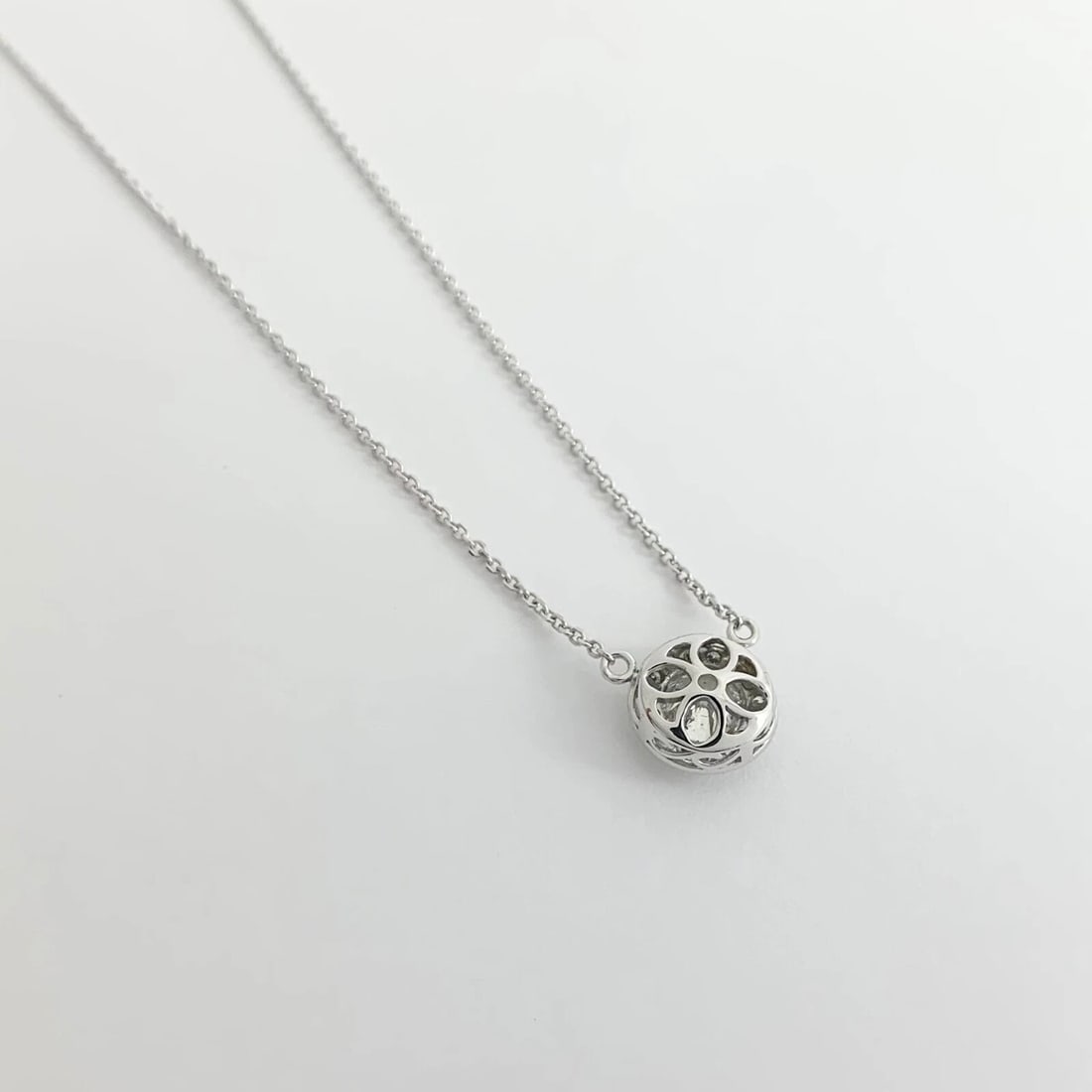Round Diamond Milgrain Halo Pendant Necklace 14K White Gold, .79 CTW, 16 Inches - 8