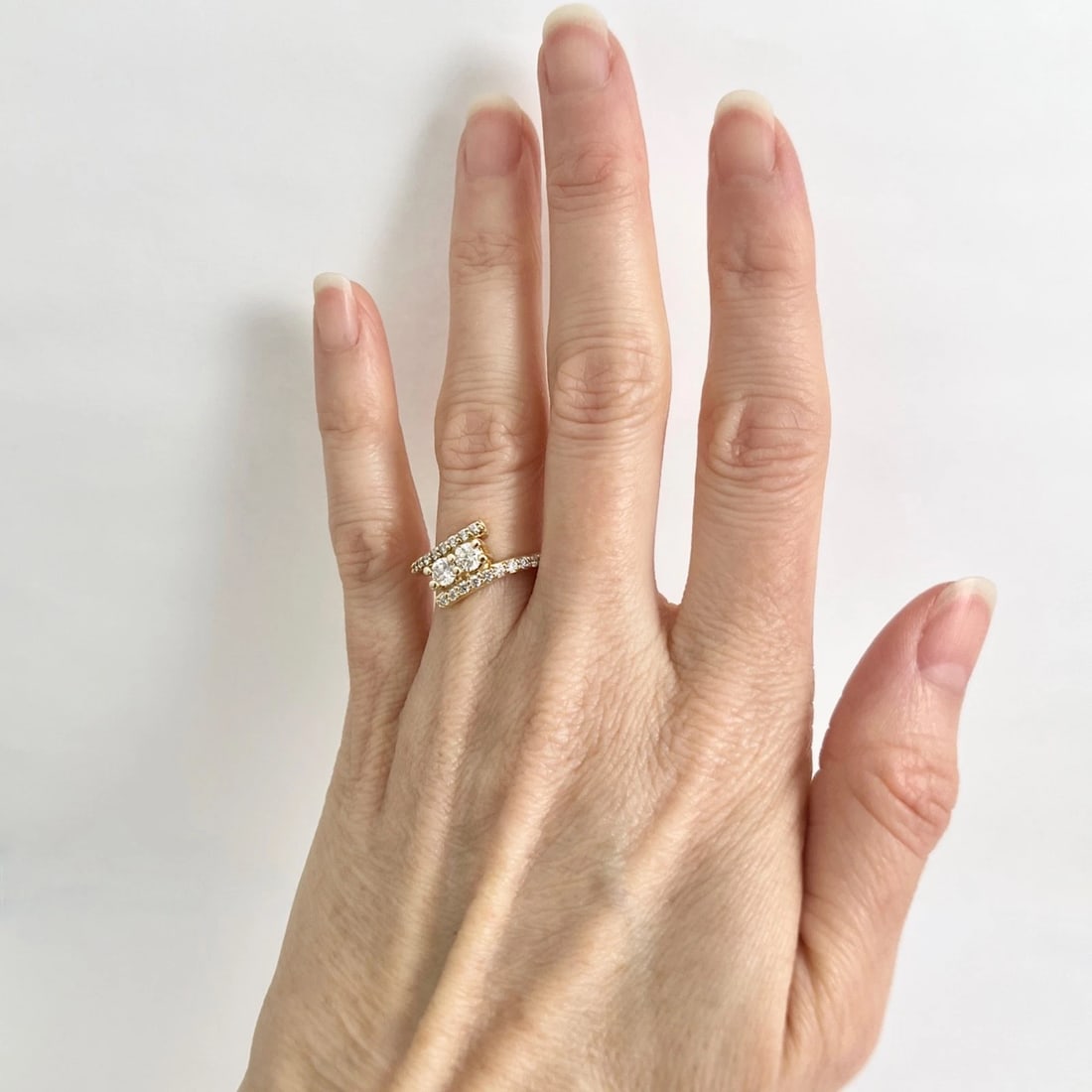 2-Stone Diamond Crossover Wrap Bypass Ring 14K Yellow Gold, .78 CTW - 2
