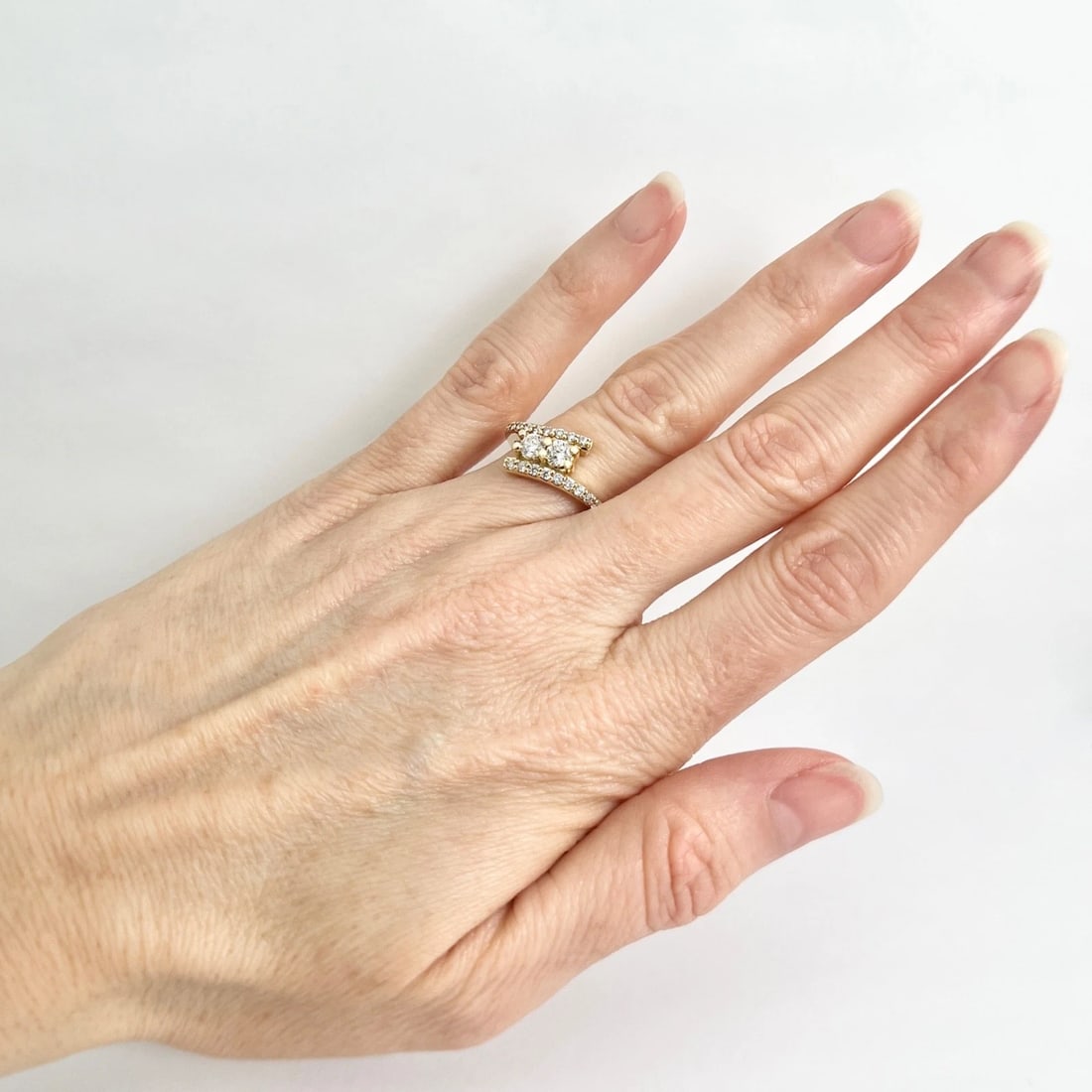 2-Stone Diamond Crossover Wrap Bypass Ring 14K Yellow Gold, .78 CTW - 3