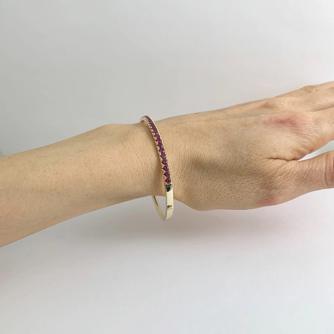 Ruby Gemstone Bangle Bracelet 14K Yellow Gold, 2.25 CTW, 15.05 Grams - 3